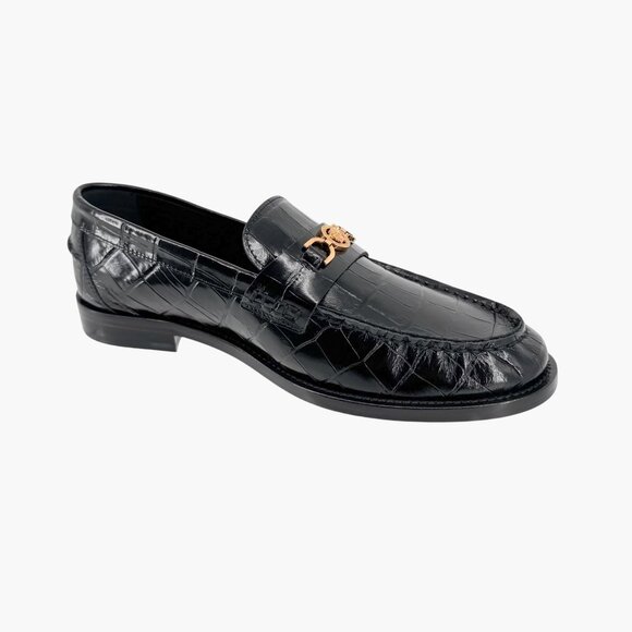 Versace Croc Embossed Medusa '95 Loafers Size 39.5 US 9.5 Black Leather Flat - Picture 10 of 15